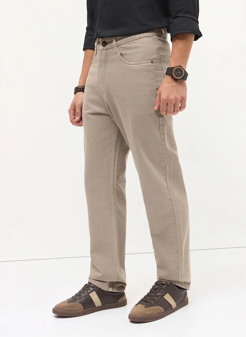 أوربانو فاشن Urbano Fashion Men's Tan Loose Baggy Fit Washed Denim Jeans Non-Stretchable
